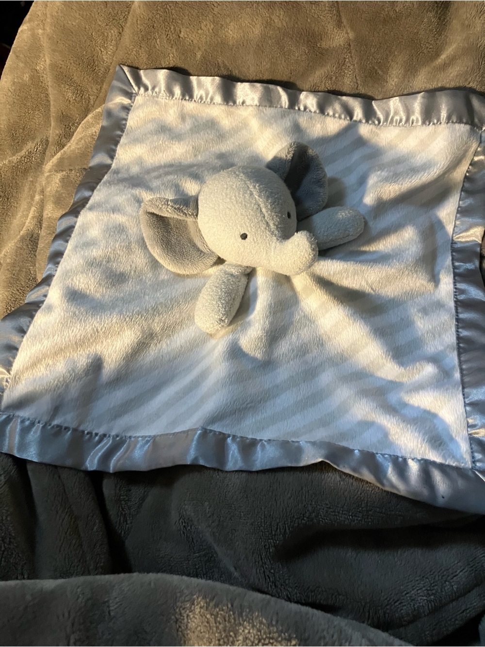 CLOUD ISLAND Elephant Gray White Striped w Satin Baby Security Blanket Lovey Toy